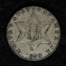 1856 Three Cent Silver Piece AU E205 AUCHU picture