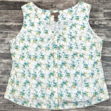 Vintage i.e. Relaxed Womens XL Embroidered Sleeveless 100% Cotton Top Lace Trim picture
