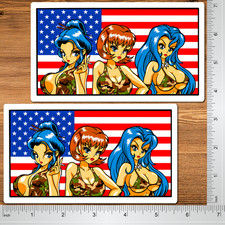 Hook-Ups Retro Skateboarding Sticker Set 2-Pack 5.5″ Anime Girl Camo USA Flag picture