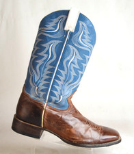 Cody James Men's 13 D Square Toe Leather Cowboy Western Boots Brown Blue picture