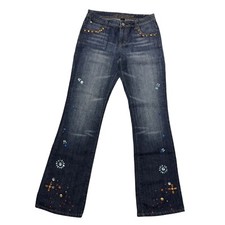 Vtg 70's Maurice Sasson Denim Rhinestones BELL BOTTOMS BoHo Hippie Jeans 8 picture