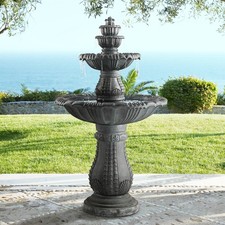 Hampton Rustic 4 Tier Outdoor Floor Water Fountain with LED Light 56 3/4
