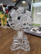 Vintage Czech Perfume Bottle Art Deco Intaglio Dancing Nude Lady Stopper picture