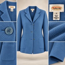 Talbots Wool Blazer Women 14 Blue 3-Button Pockets Solid Felted Jacket picture