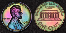 1966-P SMS Lincoln 1 One Cent Rainbow Toning (L66-25) picture