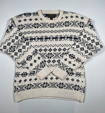 Vintage Eddie Bauer Sweater Mens XLT Tall White Fair Isle Ski Knit Crewneck 90s picture