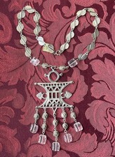 Vintage Coro Tribal Turkish Shield Statement Large Tassel Pendant Necklace 1970s picture