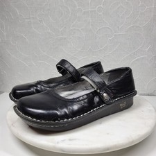 Vintage Alegria Belle Mary Jane Shoes Womens 8.5 Black Crinkle Leather Pumps picture