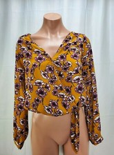 Abbeline South Moon Under Women's V-Neck Gold Floral Wrap Top Blouse Small NWT picture