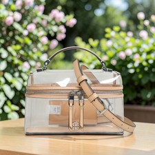 Tory Burch Rory Clear Vanity Bag Crossbody Brushed Almond NWT Authentic picture