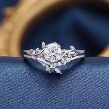 2Ct Round Cut Diamond Leaf Bridal Ring Set  14K White Gold  Engagement Band picture