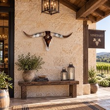 41” Longhorn Skull Brown Cowhide Western Star Rustic Ranch Wall Decor picture