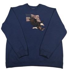 Croft & Barrow Sweatshirt Mens L Navy Eagle American Flag Embroidered USA picture