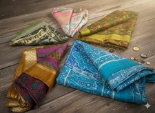 Sanskriti Vintage Sari 100% Pure Silk Fabric  Multicolor Printed Saree Lot of 5 picture