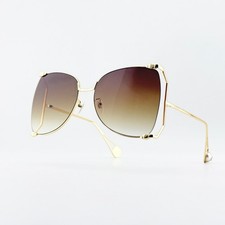 Gucci GG0252S Oversized Butterfly Sunglasses Gold Frame Brown Lens Women 63mm picture