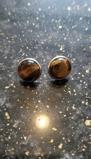 Handmade Yellow Tiger's Eye Stainless Steel Stud Earrings picture