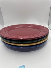 Longaberger Pottery Woven Traditions 4 Dinner Plates Mixed Color Basket Weave US picture