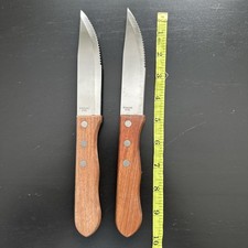 Vintage Steak Knives Serrated Stainless Steel Wood Handle Set of 2 ,  10 inch picture