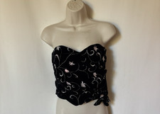 EMANUEL UNGARO Ter Crop Top 14 Velvet Embroidered Bustier Corset Vtg picture