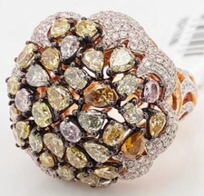 EXTRA LARGE 4.95CT WHITE & MULTI COLOR MULTI SHAPE DIAMOND 18KT ROSE GOLD RING picture