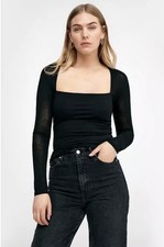 NEW Marcella Lonnie Top Black Sheer Long Sleeve Minimalist Medium  picture