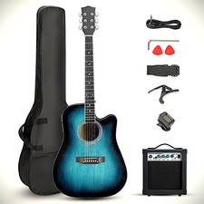 Full-Size Blue Acoustic Electric Guitar Starter Package with Amp, Tuner and More picture