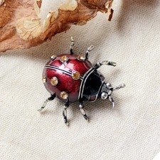 Enamel Rhinestone Ladybug Brooch Pin Vintage Style Insect Jewelry Gift New picture