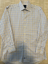 David Donahue Trim Fit 16.5 32/33 Cotton Check Dress Shirt White Blue Gray picture