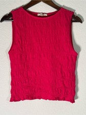 Madewell Smocked Boatneck Tank Size Small w/ Ruffled Hem in Watermelon picture