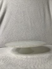 Vtg MCM Anchor Hocking W100 Milk Gls Cake Stand Pedestal Plate Snowflake Design picture