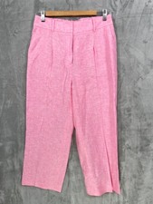 Talbots Bristol Crop Pants Women Size 6 Pink 100% Linen  Wide Leg 23