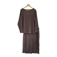 J.Jill Pure Jill 2 Piece Skirt Top Set Brown L XL Lagenlook Minimalist NWT picture