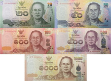 Thailand 20 50 100 500 1000 Baht 2010-16 P 118-122 UNC Match No. 33333XX Set 5 p picture