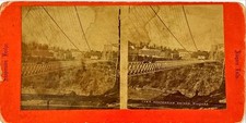 Niagara Falls Suspension Bridge Railroad Train Rare Orange Mount Stereoview CV06 picture