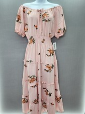 Anthropologie Kindred Light Peach Pink L Embroidered Tiered Boho Maxi Dress picture