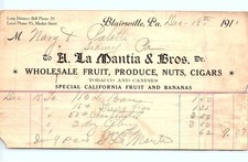 1911 Blairsville PA Wholesale Fruit, Tobacco, Candy Billhead picture