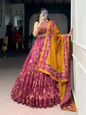 Premium Lehnga Choli Bridesmaid Soft tasar silk drape with radiant foil motifs picture