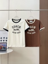 NWT COACH Women’s Carriage Signature beige brown T Shirt Organic Cotton picture