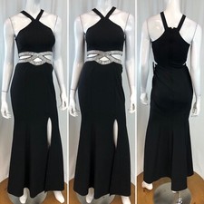 NWT Xtraordinary 1 Embellished Rhinestone Cut Out Slit Maxi Dress Formal Gown XS picture