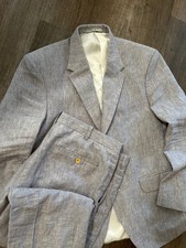 StudioSuits EUC light gray linen custom bespoke two piece suit 40S picture