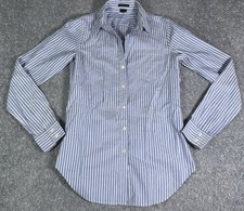 THEORY Nikala Button Up Shirt Womens Size Petite Blue Striped Cotton Long Sleeve picture
