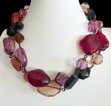VTG Ben-Amun Chunky Colorful Resin Bead Statement Strand Necklace Gunmetal 40” picture
