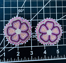 Handmade Beaded Flower Dangle Earrings Pink Purple White Women Lobe 2.3 in picture