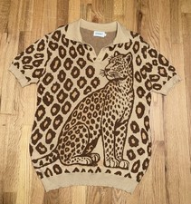 Oxknit Men’s XL All Cotton Knitted Short Sleeve Polo With Leopard & Print picture