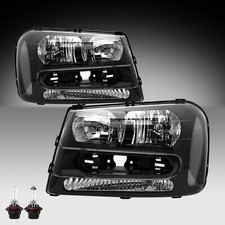 For 2002-2009 Chevy Trailblazer Black Housing Halogen Headlights Headlamps Pairs picture
