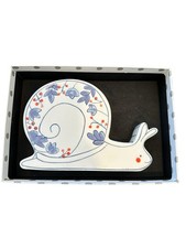 NIB Molly Hatch Land of Nod Ceramic Floral Snail Coin Saving Piggy Bank Vintage picture