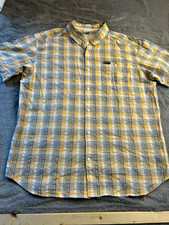 Columbia Men's XL Regular Fit Yellow/Gray/White Plaid Button-Down Shirt Pockets picture