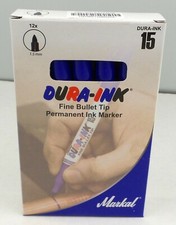 Laco Markal 96025 Dura-Ink #15 Fine Bullet Tip Markers Blue (Box of 12) NEW picture
