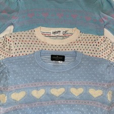 💕Vtg 1980s 90s HEARTS Sweater Set Lot 3 S/M Kawaii Kidcore Women’s ADORABLE💕 picture