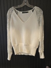 Merokeety White Lace Sleeve V-Neck Sweater picture